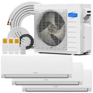 ROVSUN 3 Zone 28000 BTU (9K+9K+9K) Mini Split AC/Heating System, 20 SEER2 Dual Zone Ductless Wall Mounted Air Conditioner with Pre-Charged Condenser, Heat Pump & 25Ft Line Set, 208-230V