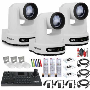 PTZOptics 3 x Move 4K SDI/HDMI/USB/IP PTZ Camera with 20x Optical Zoom (White) (PT20X-4K-WH-G3) SuperJoy PTZ Camera Joystick Controller + 3 x Universal Wall Mount (White) + Cleaning Kit