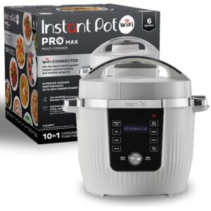 Instant Pot PRO Max Wi-Fi Smart 10-in-1 Pressure Cooker, Steamer, Saute, Warmer, Rice Cooker, Yogurt Maker, Sous Vide, Baker, NutriBoost - Includes App with 2000+ Recipes - 6 Quart