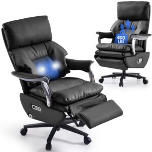 EMIAH Ergonomic Office Chair with Foot Rest Electric Executive Office Chair Reclining with Massage Big and Tall High Back Computer Chair with Wheels, Sustainable Leather(Black)