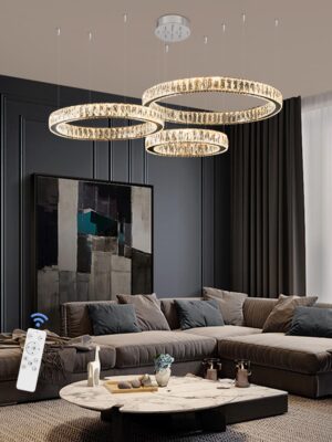 IDEQUY 3 Ring Crystal Chandeliers Luxury Dimmable Crystal Ceiling Light Fixtures Staircase Entrance Large Chandelier D32''+D24''+D16''