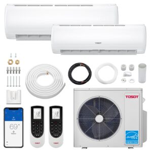 TOSOT 36,000 BTU Dual 2 Zone Mini Split Air Conditioner with Heat Pump, 21 SEER2, 230V, Wifi-Enabled Ductless Inverter Split System with 16.4 ft Copper Line Set, 12,000 +24,000 BTU, Muse Series