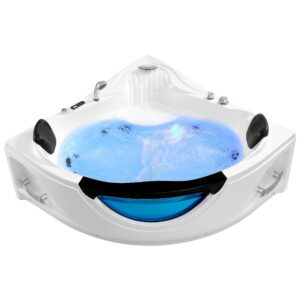 Corner Whirlpool Tub,Empava 2 Person Whirlpool Bathtub,Corner Jetted Bathtub with Heater,Corner Jetted Tub with Light,Spa Bath tub with 10 Jets,Hydro Massage Tub with Chromatherapy,ETL Certified