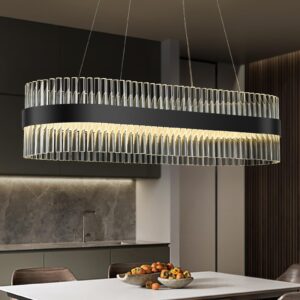 SHAOCHIAO Modern Crystal Chandelier, Dimmable Chandelier Light Fixture with LED Source Contemporary Crystal Pendant Lighting Fixture for Kitchen Island L35.4
