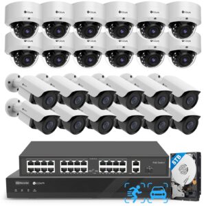 4COVR PoE 32 Channel Security Camera System, 12 Dome IK10 Vandal-Proof 12 Bullet 5MP Commercial IP Camera IP67 Night Vision, AI Human/Vehicle Detection, Business H.265 UHD NVR 8TB HDD, LYH54A5M3224