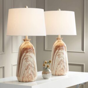 360 Lighting Carlton Modern Rustic Southwestern Table Lamps 28" Tall Set of 2 Swirling Brown Faux Marble White Tapered Drum Shades for Living Room Bedroom House Bedside Nightstand Home