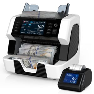 PONNOR Money Counter Machine Mixed Denomination, Serial Number, Multi Currency 2CIS/UV/IR/MG/MT Counterfeit Detection Bill Counter, Cash Counter Machine Value Counting for Business with Printer