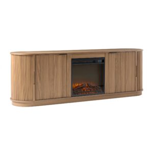 Walker Edison Chloe Reeded TV Stand with Fireplace Insert, 75 Inch, 70 Inch, Mocha
