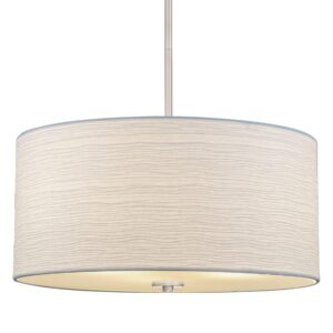 Kira Home Pearl 18" Modern 3-Light Large Drum Pendant Chandelier, White Textured Shade + Glass Diffuser, Adjustable Height, LED Compatible, Brushed Nickel Finish