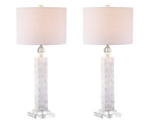 JONATHAN Y JYL4006A-SET2 Set of 2 Table Lamps Bailey 32" LED Seashell Table Lamp Coastal Contemporary Bedside Desk Nightstand Lamp for Bedroom Living Room Office College Bookcase, White