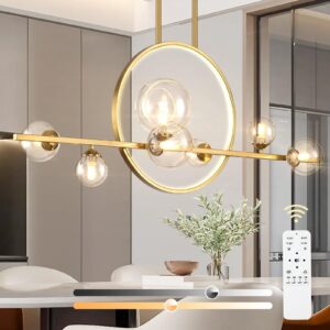 KELUOLY Gold Kitchen Island Light for Dining Room,37.4" Minimalist Dimmable LED Linear Pendant Lights with Globe Glass Shade,Ceiling Light Fixture Hanging for Dining Room, Office, Kitchen