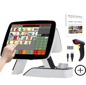 ZHONGJI Point of Sale 15'' Touch Screen Cash Register with Customer Display Built-in 2 1/4'' 58MM Thermal Printer Software for Retail Stores POS System