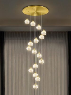 IDEQUY Modern Crystal Ball Chandelier 16-Light Gold Pendant Chandeliers for Foyer Entrance Crystal Chandeliers Dimmable Fixture High Ceiling Staircase Pendant Chandeliers, CF8012-16J