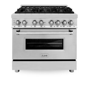 ZLINE 36 in. 4.6 cu. ft. Legacy Dual Fuel Range with 6 Burner Gas Cooktop and Electric Convection Oven in Stainless Steel (RA36)