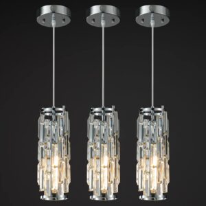 LMQNINE Pendant Lights Modern Chrome Pendant Light Mini Crystal Chandelier Pendant Lighting for Kitchen Island Dinning Room Bedroom Kitchen Sink Lighting (Chrome 3-Pack)