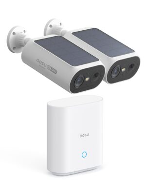 AOSU Solar Security Cameras Wireless Outdoor, 2Mins DIY Installation, No Subscription Cameras for Home Security System, Local Storage, 2K Color Night Vision for Surveillance, 2.4&5ghz WiFi, 2 Cam-kit