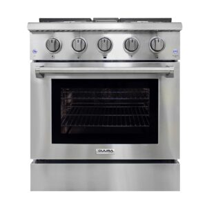 DUURA Elite DE300GRTSS Gas Range with 4 Burner Cooktop Freestanding 30-Inch with Porcelain Convection Oven and Broil Function, Continuous Grates with Stainless Steel Construction, Metallic
