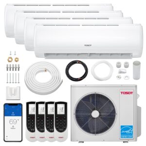 TOSOT 36,000BTU Quad 4 Zone Mini Split Air Conditioner with Heat Pump, 21SEER2, 230V, Wifi-Enabled Ductless Inverter Split System with 16ft Copper Line Set, 9,000+9,000+9,000+9,000 BTU, Muse Series