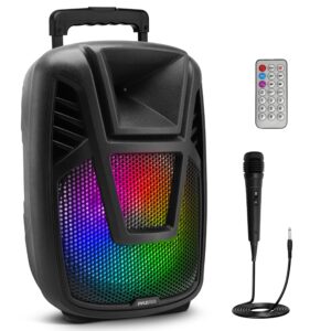 Pyle Portable Speaker - 15” 80 Watts Max Power Output Loudspeaker PA System w/ LED Light, Handles, Wheels, & Remote Control, Built-in Digital Amp and Rechargeable Battery