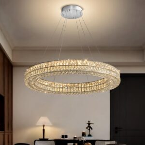 IDEQUY Modern Luxury Crystal Chandelier for Dining Room 32" LED Ring Pendant Light Adjustable Dimmable 2700k-6000k