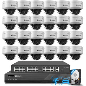 4COVR 12MP Security Camera System 32 Channel PoE with Mic, 24X 12MP IK10 Vandal-Proof Dome IP Camera IP67, AI Person Vehicle Detection, UHD NVR & 8TB HDD, Commercial Surveillance Outdoor, LY54AXAM3224