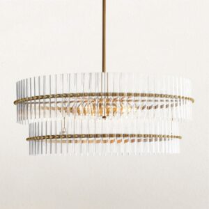 29''Crystal Fluted Glow Chandelier,Solid Crystal Craftsmanship,Fluted Modern Design,Airy Feel,Light Fixtures for Dining Room,Dining Room Light Fitting