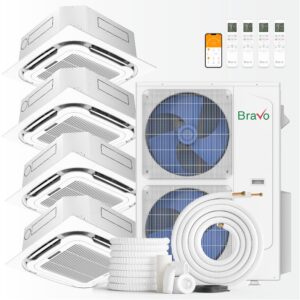 BRAVO 42,000 BTU 4 Zone 12000 + 12000 + 12000 + 12000 BTU Ceiling Cassette Ductless Mini Split A/C and Heater with 25ft Installation Kits