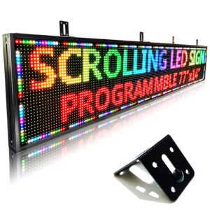 HS Outdoor Scrolling Led Sign Programmable P10 77’’x14’’ ， Digital Electronic Message Display Board RGB, Neon Sign Customizable With High Brightness for Business Advertising Store Restaurants