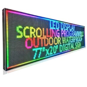 Programmable Scrolling Led Sign, Outdoor Digital Signs Waterproof, Open Neon Signs, Large Electronic Message Display Board ,for Store Business Advertising Public，Full Color High Brightness High Definition，P10 77’’x20’’ ,APP control