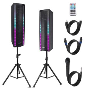 Pyle Portable Bluetooth PA Speaker System - 3-Way Active & Passive Outdoor Bluetooth Speaker Portable PA System w/ Microphone In, Party Lights, FM Radio - Tripod, Remote - Pyle PS65ACT,Black