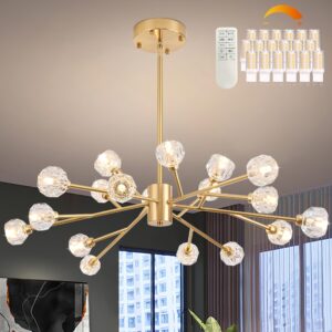 47.2" Gold Sputnik Chandeliers 18 Lights Modern Crystal Sputnik Chandelier Modern Crystal Pendant Light Chandelier Branches Chandeliers for Bedroom Kitchen Living Room (Dimmable Bulb & Remote Incl.)