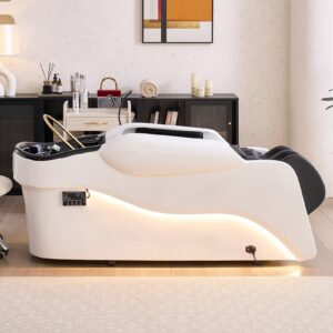 HHEvergreenEnsemble Shampoo Bed - Massage Table with Stylish Wave-Shaped Mood Light, Head Spa Waterfall Equipment and Spa Shampoo Bed Includes Smart Massage, Phone Holder
