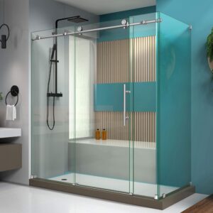 DreamLine Enigma-X 34 1/2 in. D x 72 3/8 in. W x 76 in. H Fully Frameless Sliding Shower Enclosure in Brushed Stainless Steel, SHEN-6134720-07