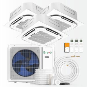 BRAVO 24,000 BTU 3 Zone 9000 + 9000 + 9000 BTU Ceiling Cassette Ductless Mini Split A/C and Heater with 25ft Installation Kits