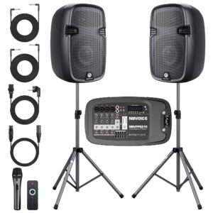 NBVOICE 10" 600W Professional PA System with Mixer DJ Bundle, Portabel Speakers 2-Way Wireless Bluetooth Sound System with USB SD XLR 1/4" RCA inputs-Home/OutdoorParty