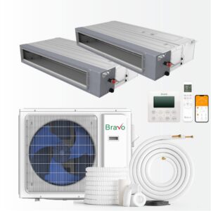 BRAVO 18,000 BTU Dual Zone 9000 + 9000 BTU Concealed Duct Mini Split A/C and Heater with 16ft Installation Kits