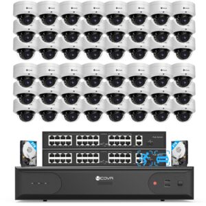 4COVR PoE 64 Channel Security Camera System, Human Vehicle Detection, 48Pcs IK10 Vandal-Proof 5MP Commercial Dome IP Camera IP67 with Mic, 8MP NVR 16TB HDD, 24/7 Business Surveillance, LY54AX5M6448