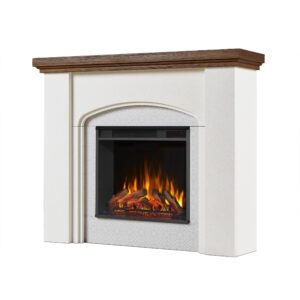 Real Flame Anika 49" Electric Fireplace with Mantel for Living Room or Bedroom, Replaceable Fireplace Insert Heater, Realistic Log and Flame Effect, Remote Control, Timer, White