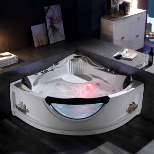 Empava Corner Whirlpool Bathtub, 2 Person Jetted Spa Tub with 10 Jets, Heater, Light, Chromatherapy & LED Control Panel