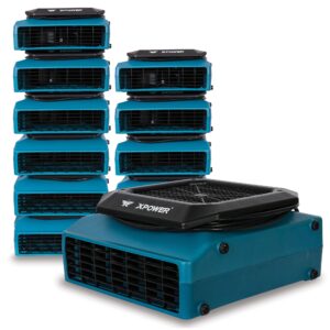 XPOWER PL-700A Low Profile Air Mover, Floor Fan, Carpet Dryer, Blower with Power Outlets for Water Damage Restoration, Commercial Cleaning and Plumbing Use - 1/3 HP, 1050 CFM, 3 Speeds (12 Fans)