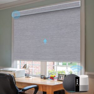 SmartWings Motorized Blinds Compatible with Alexa and Google, Automatic Z-Wave/Zigbee Smart Shades with Remote, 100% Blackout Roller Shade, Custom Up to 110" W x 120" H, Essential Grey