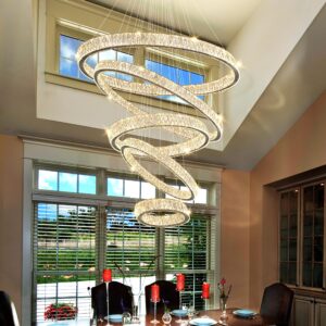 IDEQUY Modern High Ceiling Chandeliers for Foyer,Luxury Dimmable Crystal Ceiling Light Fixtures Staircase Entrance Villa Large 5 Ring Chandelier D8''+15.7"+23.6"+31.5"+39.4"