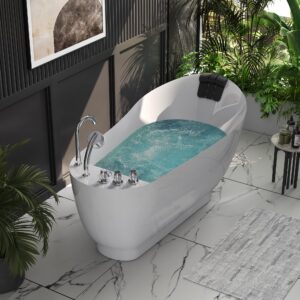 Empava 67 Inch Freestanding Whirlpool Tub - Acrylic, Jetted, Hydrotherapy Massage Bathtub-Deep Concave Back, Tapered Interior,ETL Certified