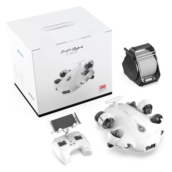 QYSEA FIFISH V-EVO Underwater Drone with AI Vision Lock | 100M Tether & Spool In