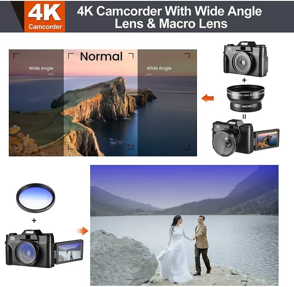 4K Digital Vlogging Camera for YouTube 4k Camcorder HD 1080P 48MP Video Camera