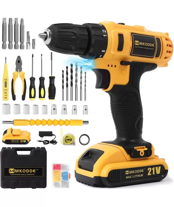 93 Piece 21V Drill Set 21V Cordless Drill 18+1 Torque Setting and 3/8'' Keyless