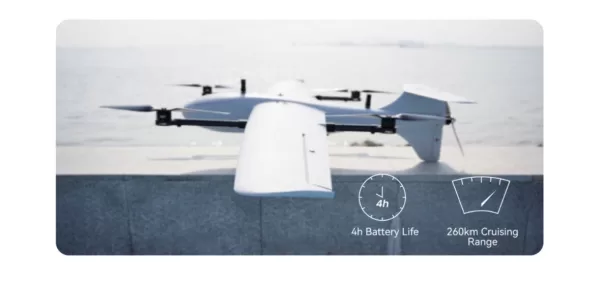 VTOL Fixed Wing Multipurpose 260Km Long Range UAV 2Kg Load 4h Flight Time Drone
