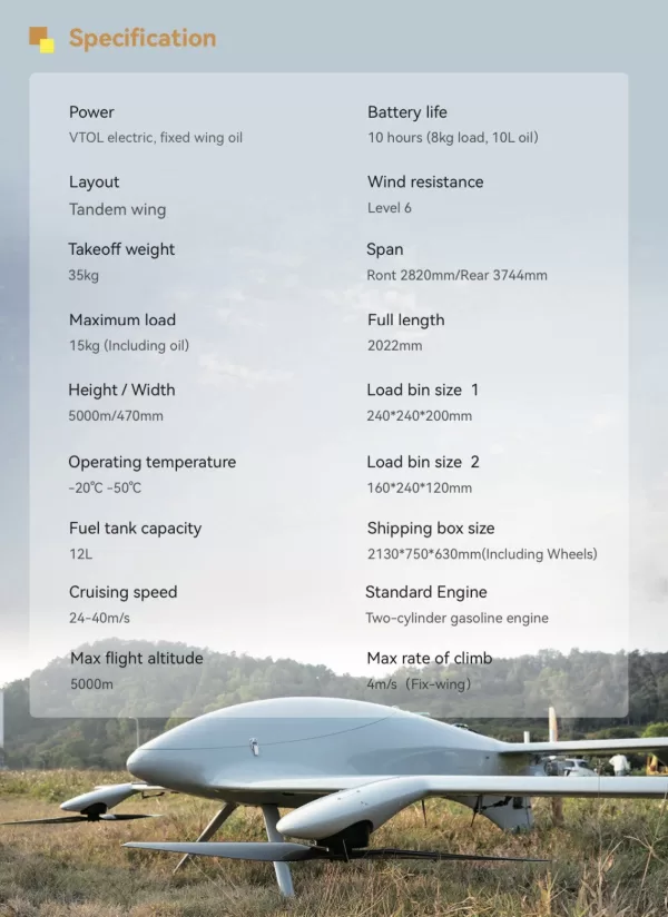 VTOL Fixed Wing UAV Long Range Distance 8Kg Cargo Delivery Drone 10H Flight Time