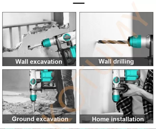 Cordless Electric Rotary Hammer Impact Drill Multi -function Electric Pick Tool
