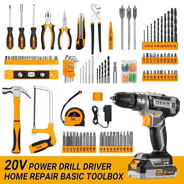 Cordless Drill Tool Kit Set: 20V Power Drill Tool Box with Battery Electric Dril